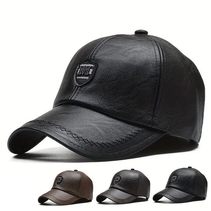 Men Baseball Cap Autumn Winter Warm Leather Hip Hop Snapback Hat Outdoor Sports Casual Caps Dad Hats