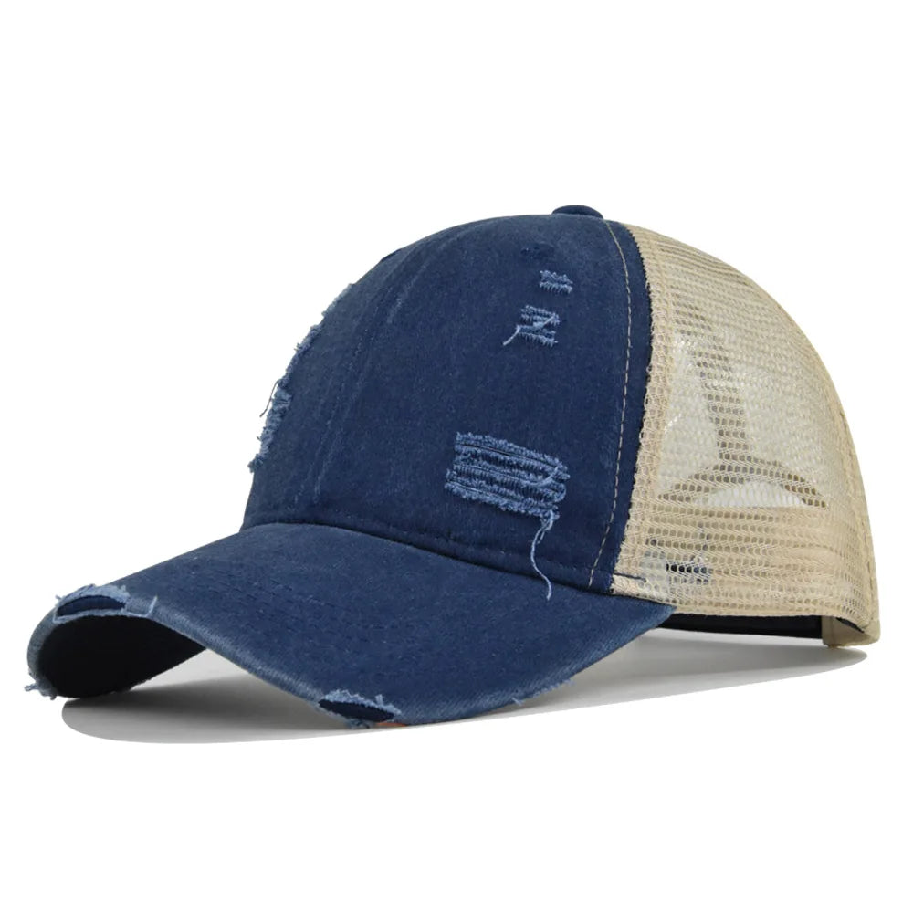 Summer Mesh Hole Baseball Cap Unisex Adjustable Washed Cotton Retro Casual Outdoor Sports Sun Hat