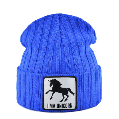 Knitted Skullies Beanie With Animals Patch Men Women Outdoor Casual Sport Hats Autumn Winter Solid Color Hip Hop Beanies