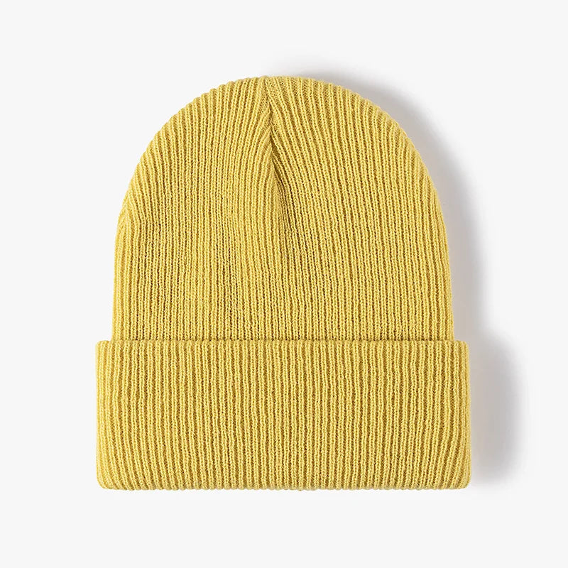 Women Men Autumn Winter Warm Beanie Hat Solid Color Lady Male Stretch Knitted Crochet Beanies Cap