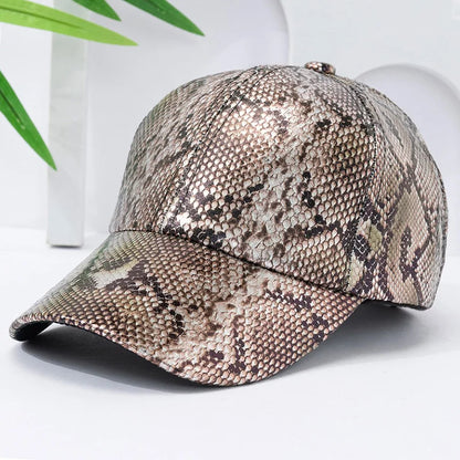 Snake Print PU Leather Baseball Cap, Adjustable Hip-Hop Street Dance Hat, Lightweight Sun Protection for Outdoor Activities