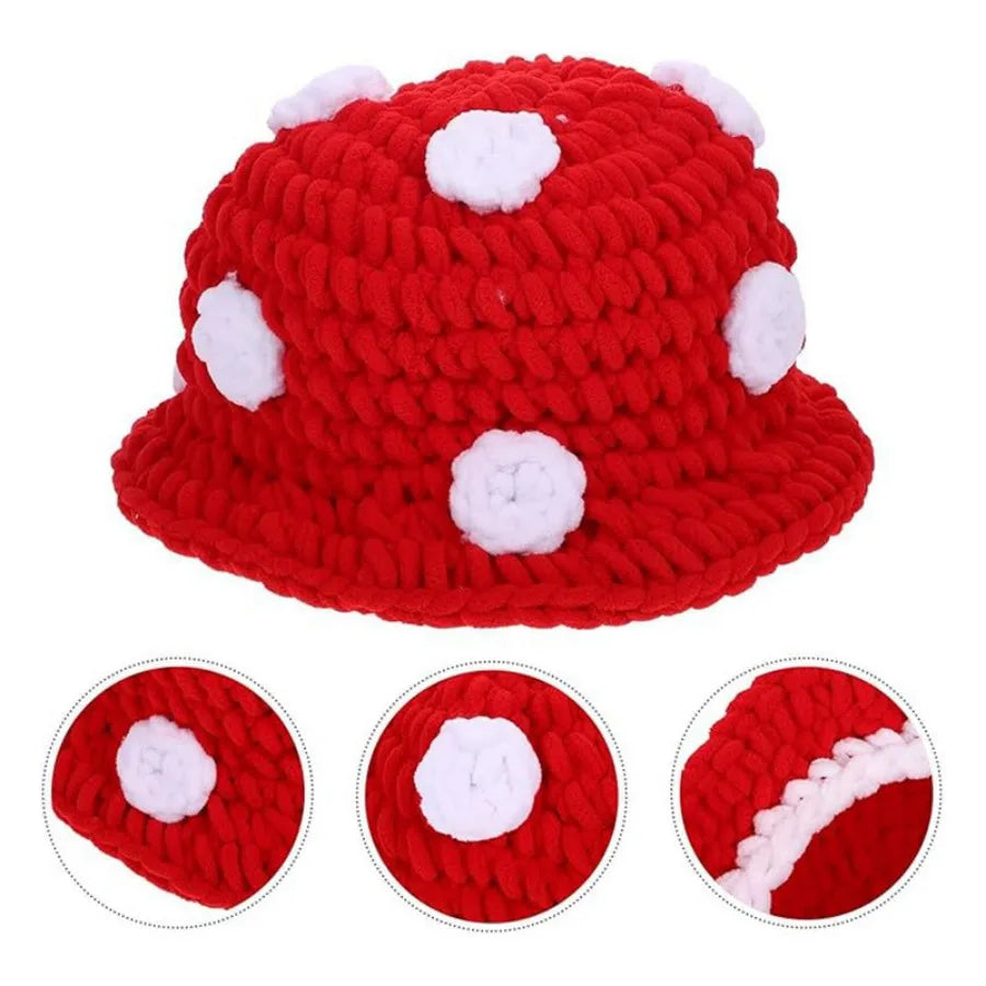 Christmas Fall Winter Crochet Bucket Hat Unisex Cute Mushroom Berets For Women Warm Fluffy Handmade Knitted Hats Gift Couple Hat