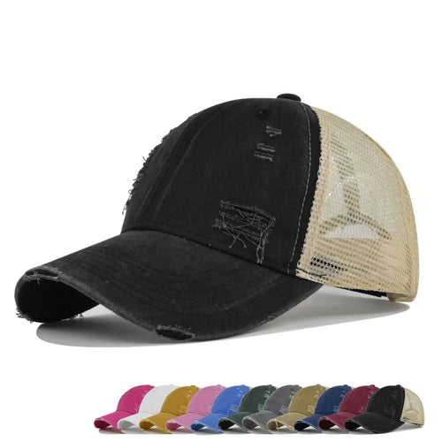 Summer Mesh Hole Baseball Cap Unisex Adjustable Washed Cotton Retro Casual Outdoor Sports Sun Hat