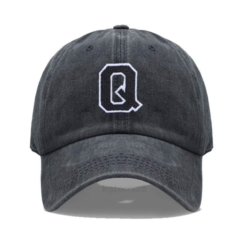 Initial Letter A-Z Embroider Baseball Cap Men Womne Washed Cotton Dad Hat Team Sport Visors Snapback