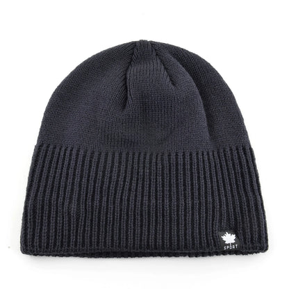 Men's Winter Warm Knitted Beanie Hat With Maple Leaf Logo Double Layer Thick Skullies Cap Velvet Lined Bonnet For Cold Weather