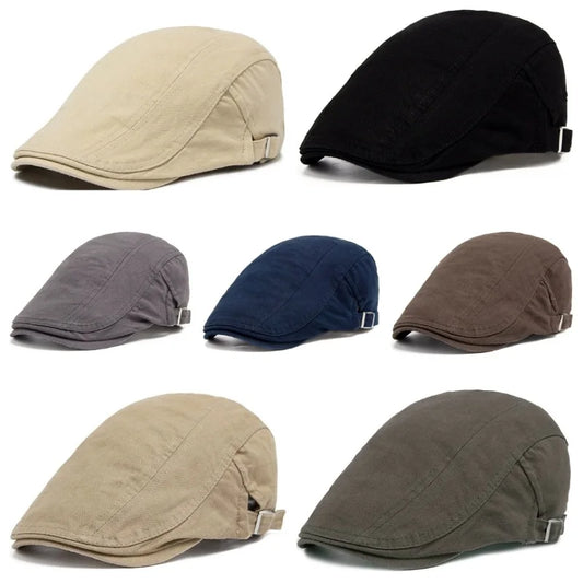 Beret Hat for Men Casual British Style Spring and Autumn Casual Forward Hat Cotton Vintage Solid Color Sunshade Baseball Cap