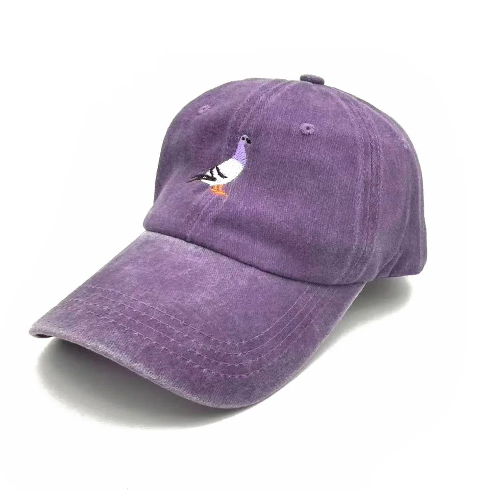 Pigeon Embroidery Baseball Cap Women Men Adjustable Soft Washed Cotton Dad Hat Unisex Classic Golf
