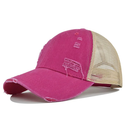 Summer Mesh Hole Baseball Cap Unisex Adjustable Washed Cotton Retro Casual Outdoor Sports Sun Hat