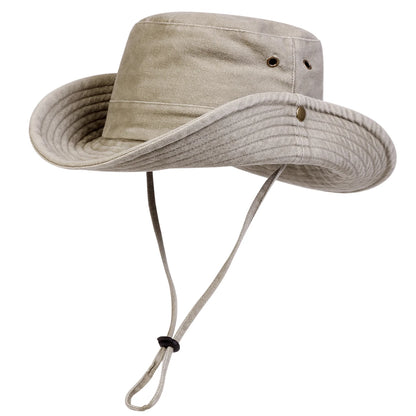 Men Big Eaved Solid Color Washed Bucket Hats Fishermen Caps Outdoor Casual Cap Sunscreen Hat