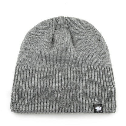 Men's Winter Warm Knitted Beanie Hat With Maple Leaf Logo Double Layer Thick Skullies Cap Velvet Lined Bonnet For Cold Weather