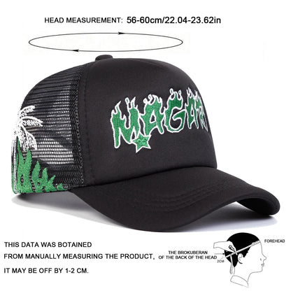 Unisex Magari Flame Embroidery Baseball Net Caps Spring Summer Outdoor Adjustable Casual Hats