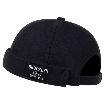 Menwomen Skull Cap Sailor Headdress Leaf Rivets Embroidery Warm Rolled Cuff Blanket Brimless Plain