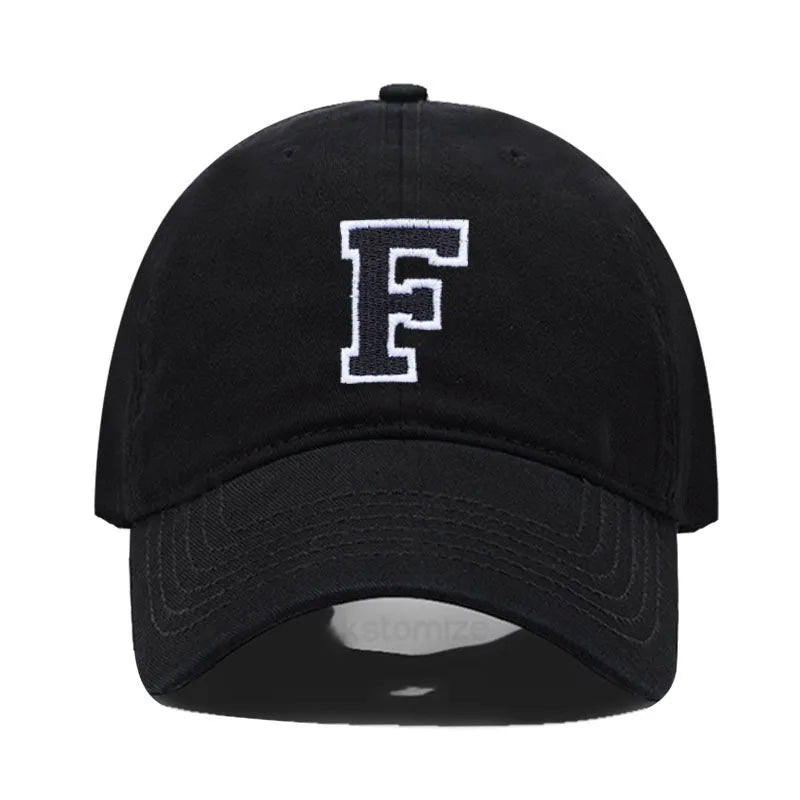 Initial Letter A-Z Embroider Baseball Cap Men Womne Soft Cotton Team Sport Visors Snapback Caps