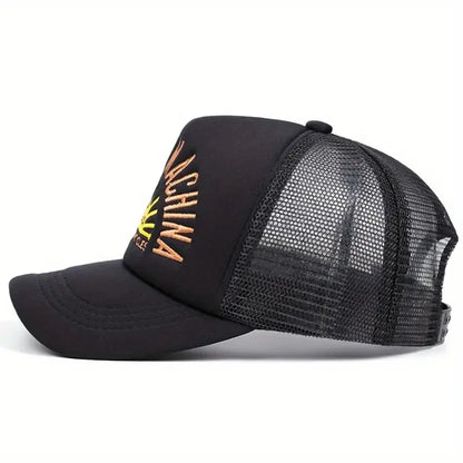 Outdoor Unisex Embroidered Letters Baseball Hats Color Block Sunshade Mesh Breathable Trucker Caps