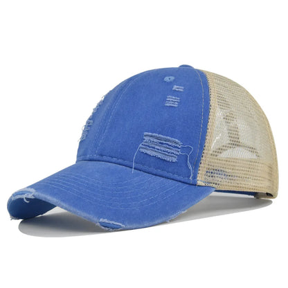 Summer Mesh Hole Baseball Cap Unisex Adjustable Washed Cotton Retro Casual Outdoor Sports Sun Hat