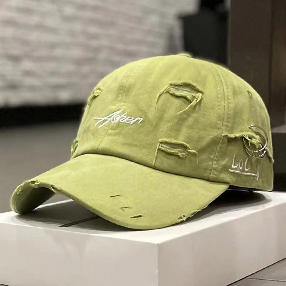 Unisex Asher Embroidery Hole Iron Ring Baseball Caps Spring Autumn Outdoor Adjustable Casual Hats