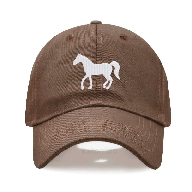 Horse Embroidered Baseball Cap Women Men Adjustable Washed Cotton Dad Hat Unisex Classic Golf Caps