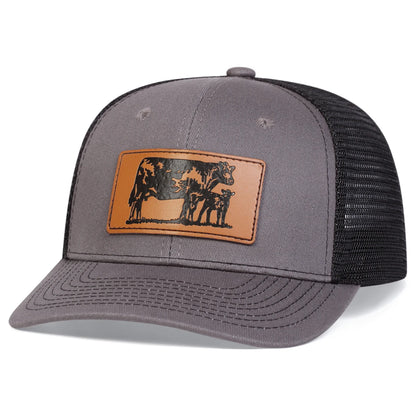 Unisex Brown Cow Leather Label Baseball Net Caps Spring Summer Outdoor Adjustable Casual Hats