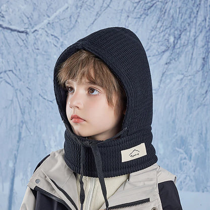 Winter Child Balaclava Hat Boy Girl Fleece-Lined Bonnets Windproof Mask Knitted Beanies Cap Scarf