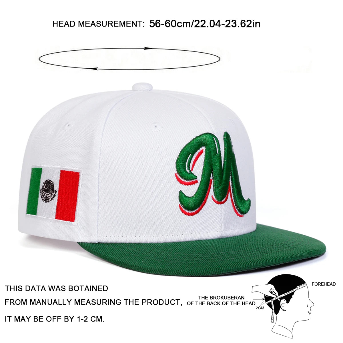 Unisex M Embroidery Side Mexican Flag Hip-Hop Net Hats Spring Summer Outdoor Adjustable Casual