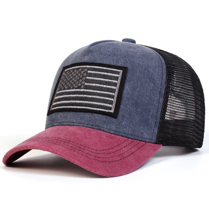 Unisex American Flag Embroidery Washed Baseball Net Caps Spring Summer Outdoor Adjustable Casual