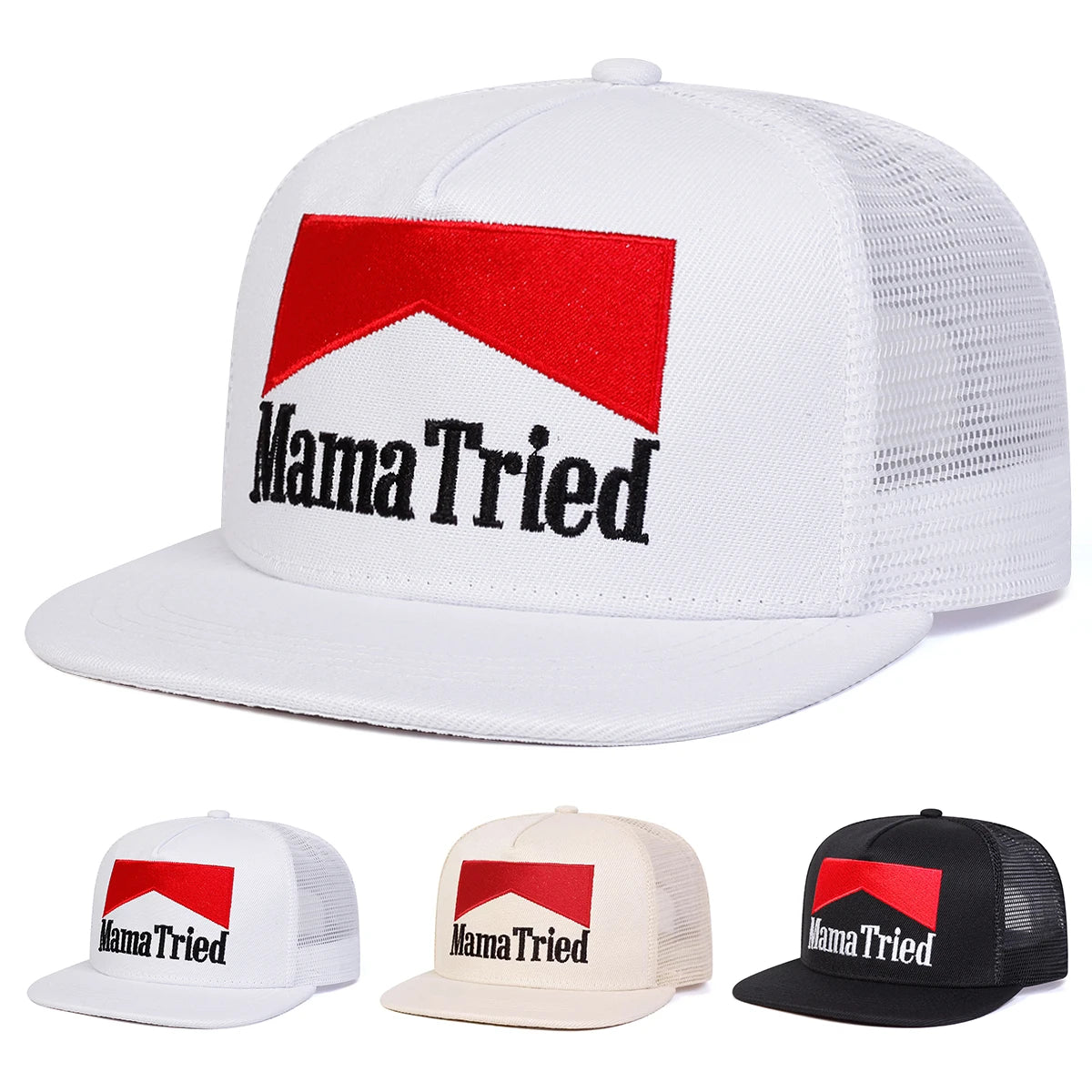 Unisex Mama Tried Letter Embroidery Hip-Hop Net Hats Spring Summer Outdoor Adjustable Casual
