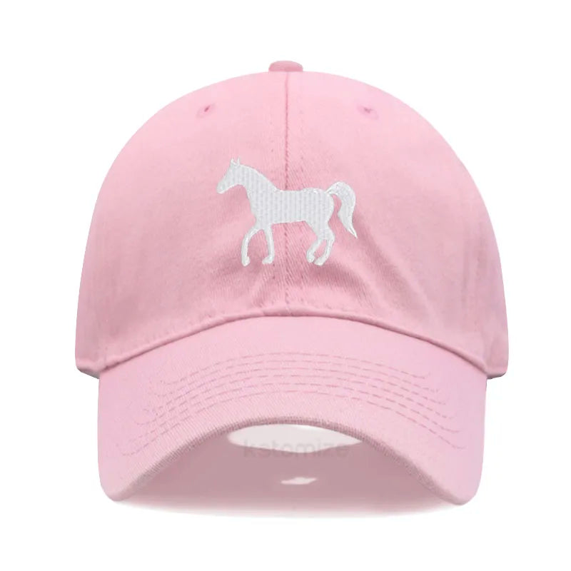 Horse Embroidered Baseball Cap Women Men Adjustable Washed Cotton Dad Hat Unisex Classic Golf Caps