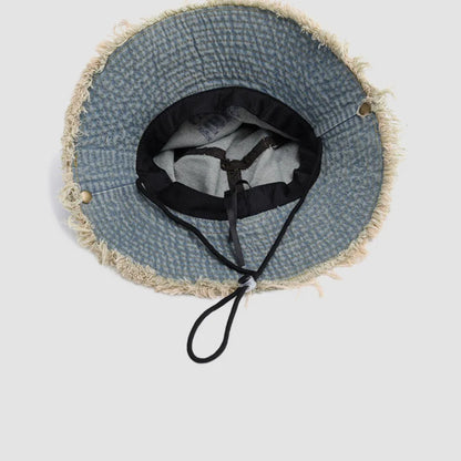 Summer Letter Tassel Denim Women Sun Hat Spring Hiking Protection Panama Beach Wide Side Bucket Men