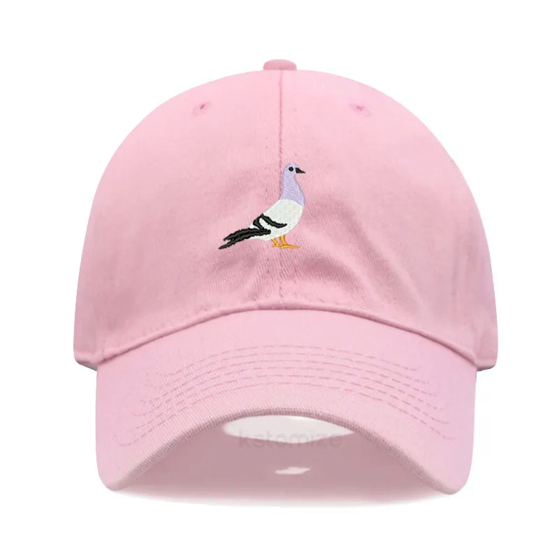 Pigeon Embroidery Baseball Cap Women Men Adjustable Soft Washed Cotton Dad Hat Unisex Classic Golf