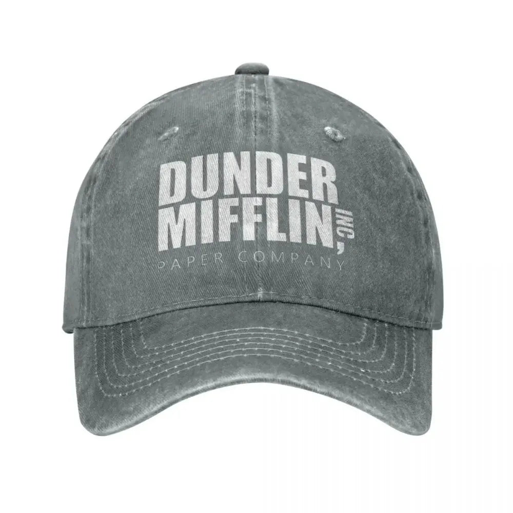Classic Dunder Mifflin Logo Baseball Caps Men Women Distressed Denim Washed Sun Cap Office Travel
