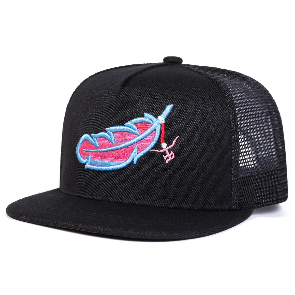 Unisex Colorful Feather Embroidery Hip-Hop Net Hats Spring Summer Outdoor Adjustable Casual Baseball