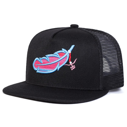 Unisex Colorful Feather Embroidery Hip-Hop Net Hats Spring Summer Outdoor Adjustable Casual Baseball