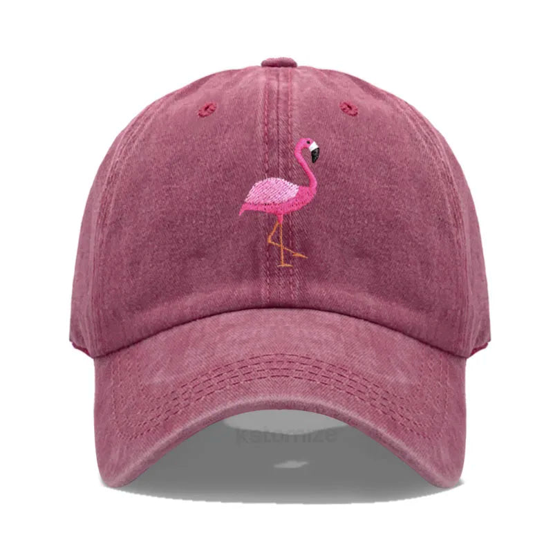 Animal Embroidery Flamingo Baseball Caps Men Women Retro Soft Washed Cotton Dad Hat Snapback Cap