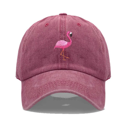 Animal Embroidery Flamingo Baseball Caps Men Women Retro Soft Washed Cotton Dad Hat Snapback Cap