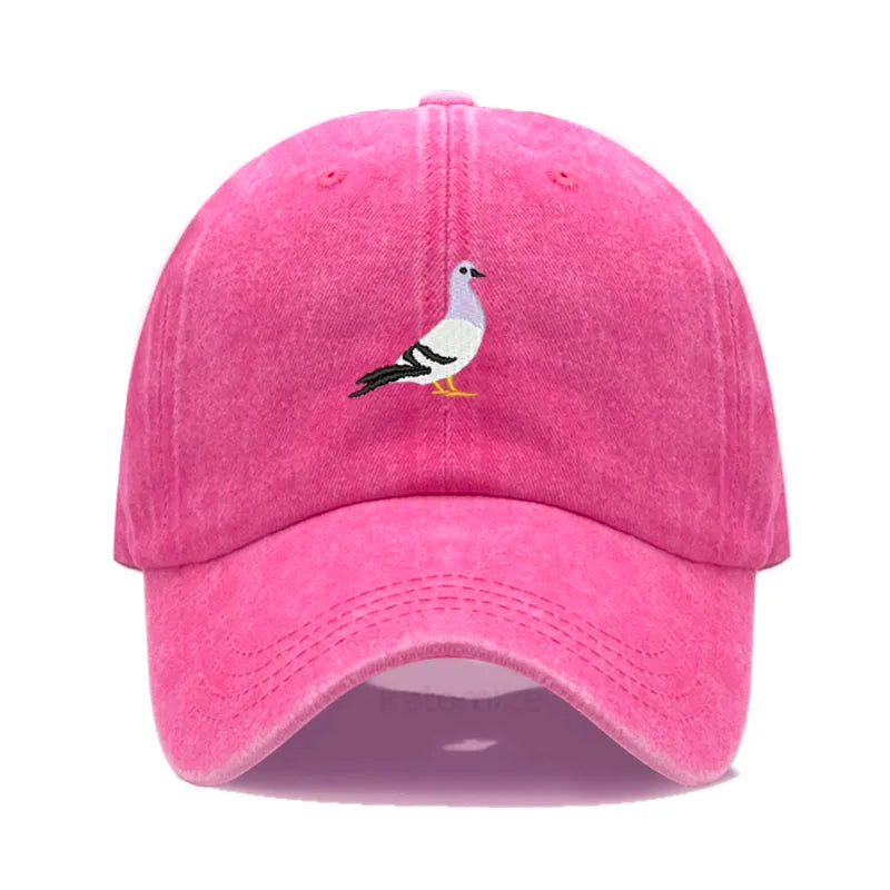 Pigeon Embroidery Baseball Cap Women Men Adjustable Soft Washed Cotton Dad Hat Unisex Classic Golf