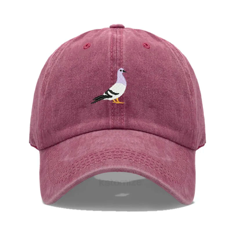 Pigeon Embroidery Baseball Cap Women Men Adjustable Soft Washed Cotton Dad Hat Unisex Classic Golf