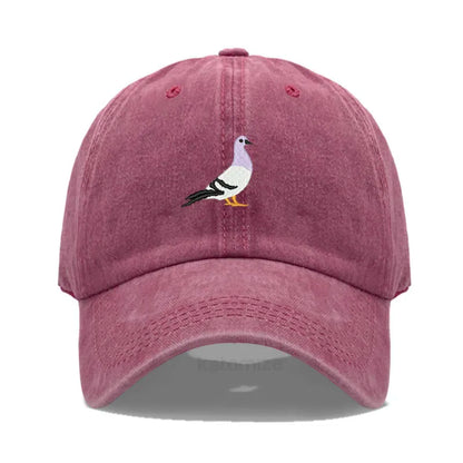 Pigeon Embroidery Baseball Cap Women Men Adjustable Soft Washed Cotton Dad Hat Unisex Classic Golf