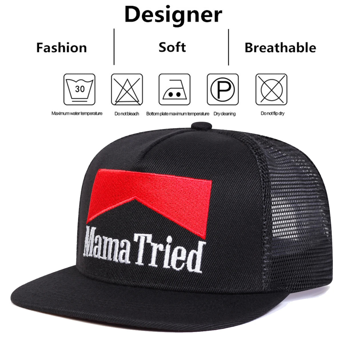 Unisex Mama Tried Letter Embroidery Hip-Hop Net Hats Spring Summer Outdoor Adjustable Casual