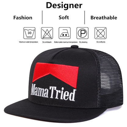 Unisex Mama Tried Letter Embroidery Hip-Hop Net Hats Spring Summer Outdoor Adjustable Casual