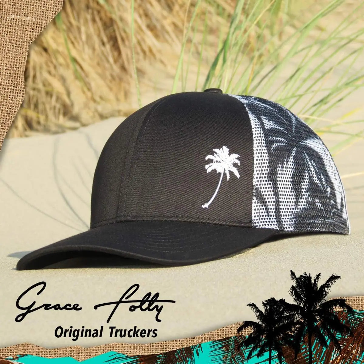 Trucker Cool Designs Breathable Coconut Tree Embroidery Baseball Outdoor Shade Sun Protection Mesh