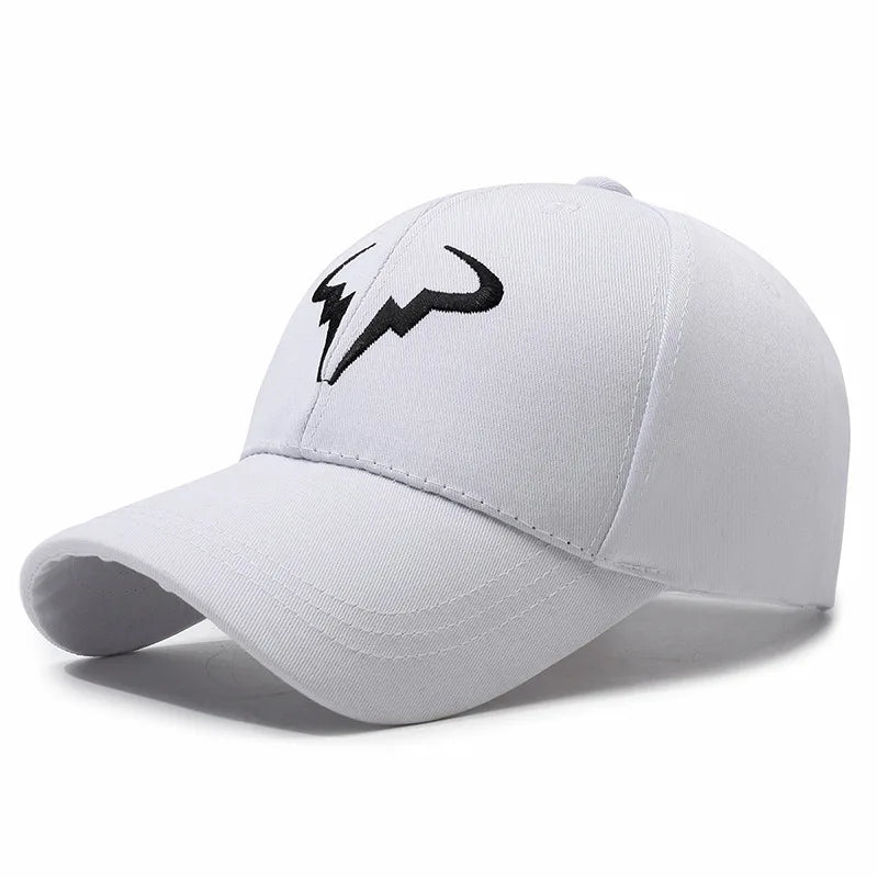 Stylish Black Baseball Cap with Unique White Bull - horn - like Logo, Ideal for Everyday Wear and Outdoor Activities