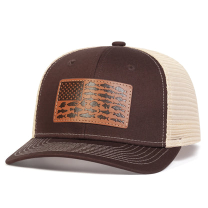 Unisex Brown Little Fish Flag Leather Label Baseball Net Caps Spring Summer Outdoor Adjustable