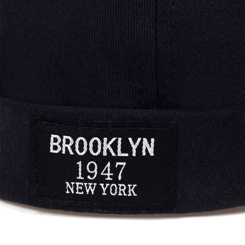 Menwomen Skull Cap Sailor Headdress Leaf Rivets Embroidery Warm Rolled Cuff Blanket Brimless Plain