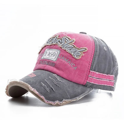 Washed Cowboy Letters Cotton Cap Men Women Adjustable Autdoor Sun Protection Hat Rock Shark Baseball