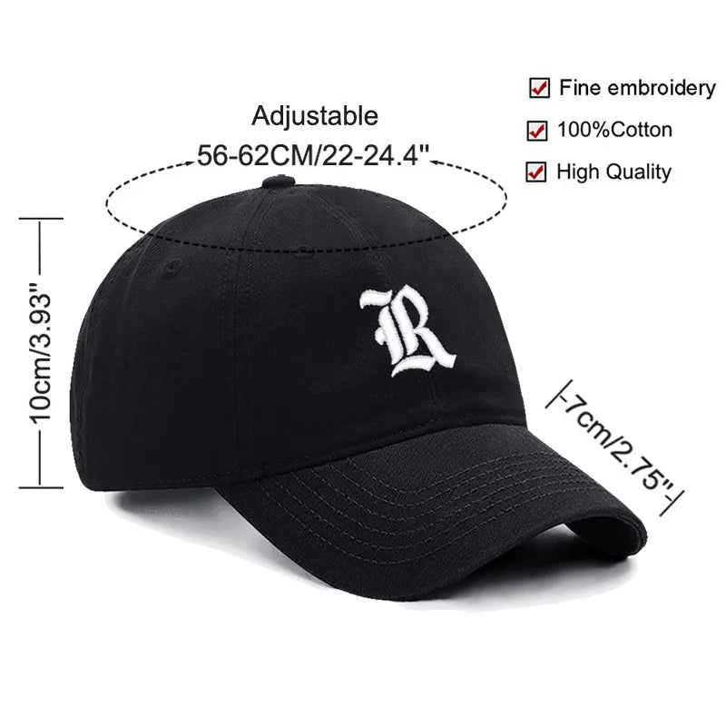 Old English Letter A-Z Embroider Baseball Cap Men Womne Soft Cotton Team Sport Visors Snapback Caps