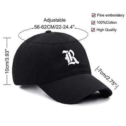 Old English Letter A-Z Embroider Baseball Cap Men Womne Soft Cotton Team Sport Visors Snapback Caps