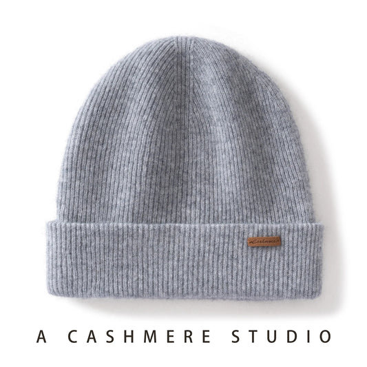 100% Cashmere Hat For Women Men Outdoor 2-Layer Thickened Warm Winter Hats Solid Caps Knit Seamless Beanie Hat Unisex