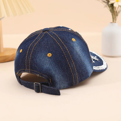 Stylish Rhinestone Studded Star Denim Baseball Cap - Adjustable, Casual, Outdoor Sun Protection Peaked Hat with Sparkling Accent