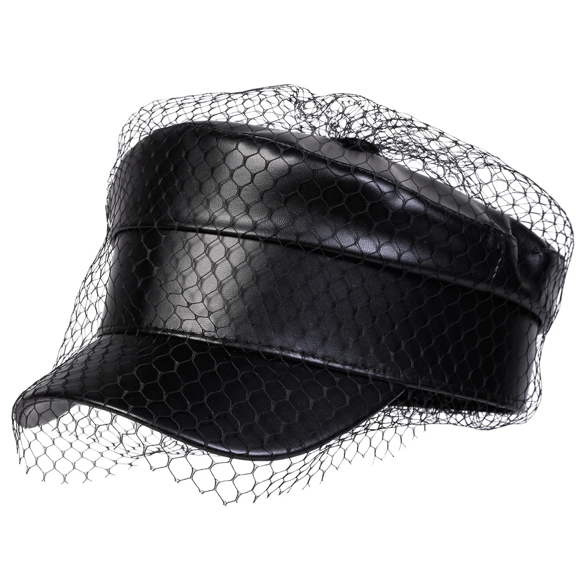 Women Large Belt Buckle Leather Hat Spring Autumn Sailor Hats Black Ladies Beret Caps Men Flat Top