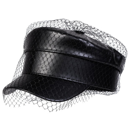 Women Large Belt Buckle Leather Hat Spring Autumn Sailor Hats Black Ladies Beret Caps Men Flat Top